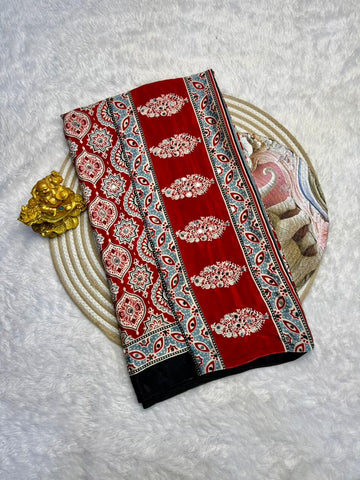 Ajarakh print soft crape silk sarees