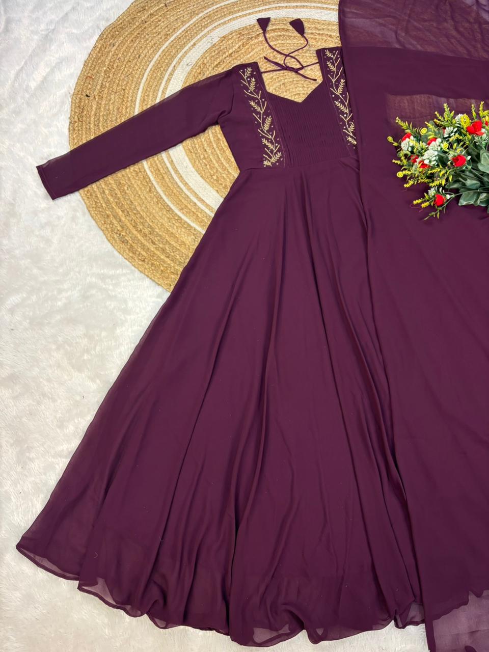 georgette maggam work gown with duppata