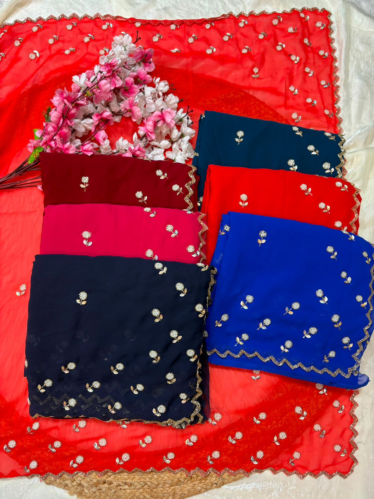 Georgette Gold beeds designer saree ✨
