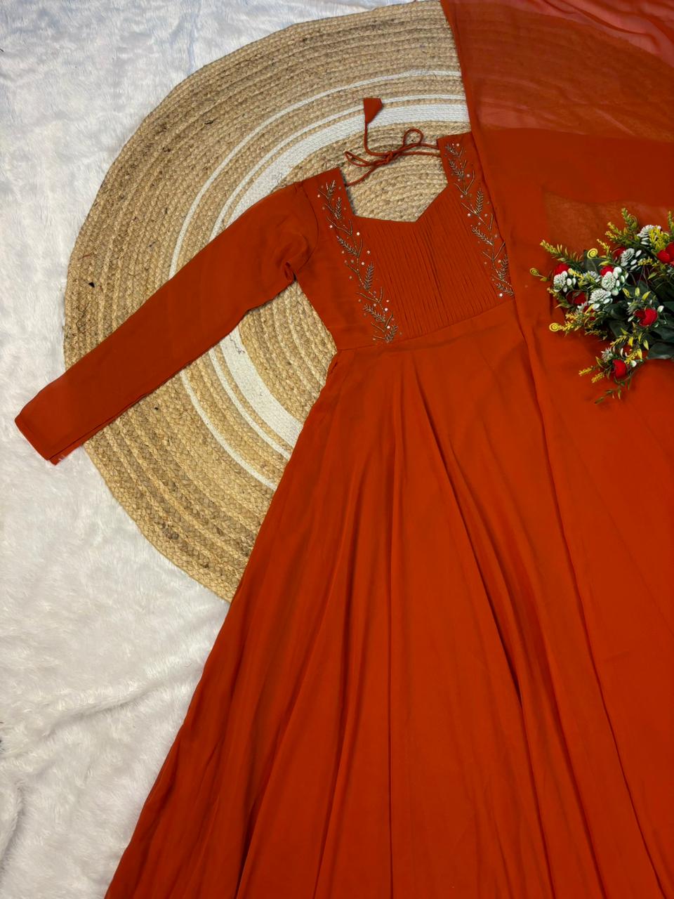 georgette maggam work gown with duppata