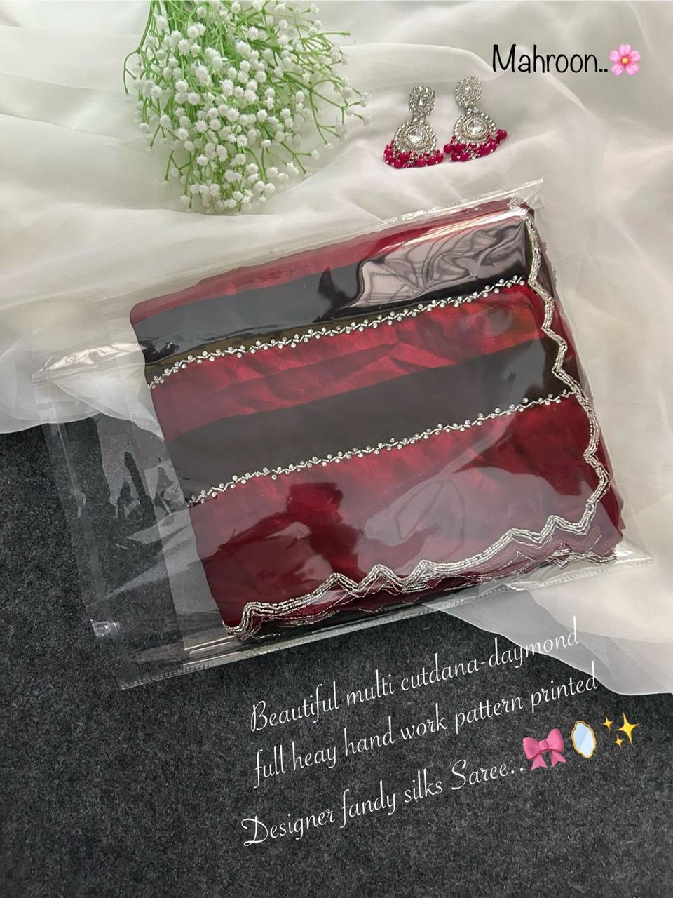 Fendy silk cutdana work saree