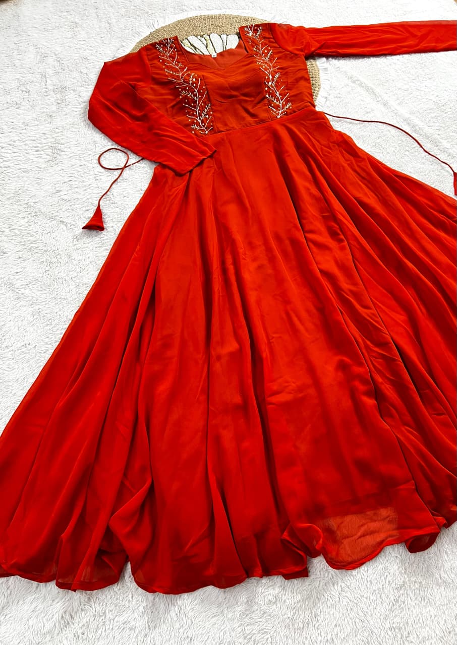 Blooming georgette maggam work gown