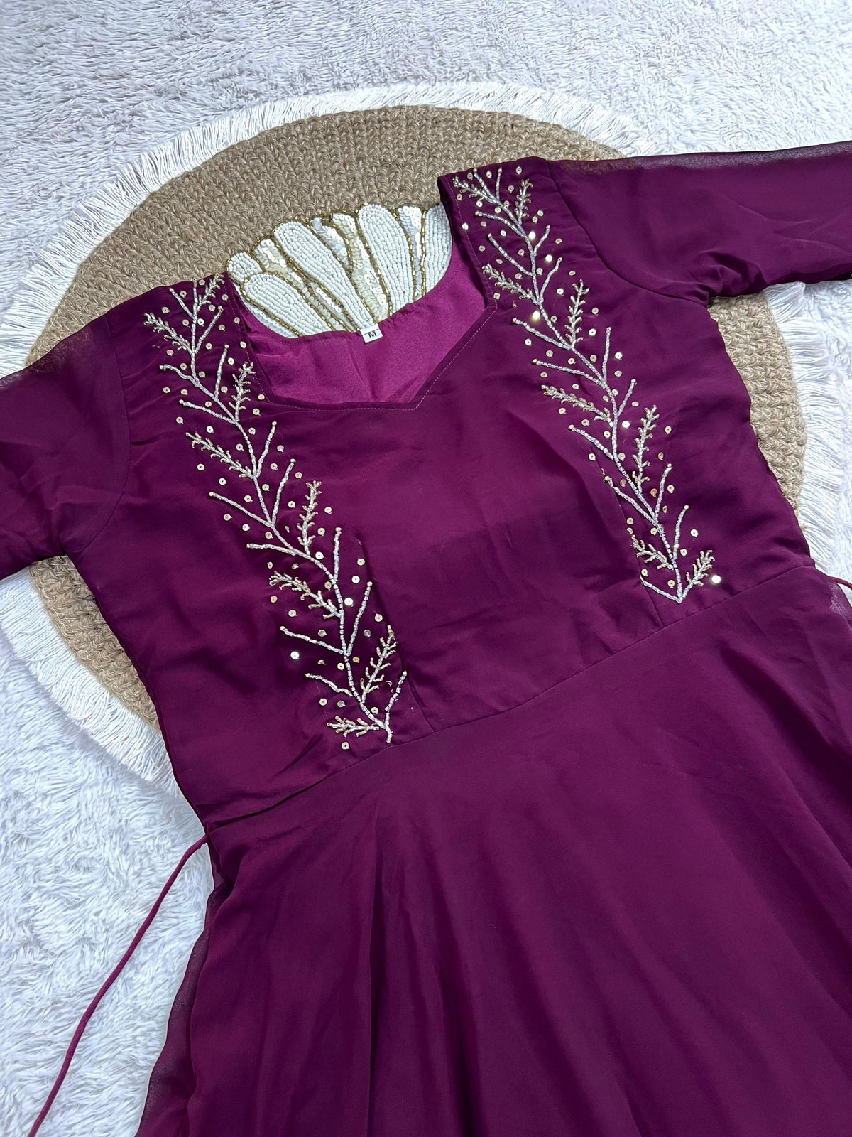 Blooming georgette maggam work gown
