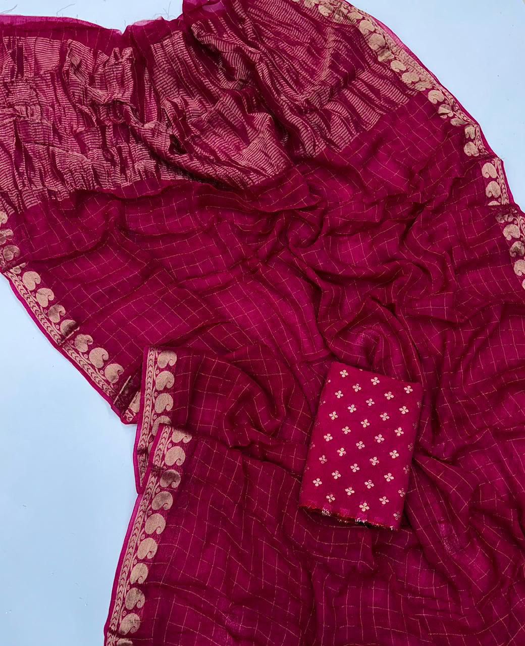 Viscose georgette  mango border saree ✨