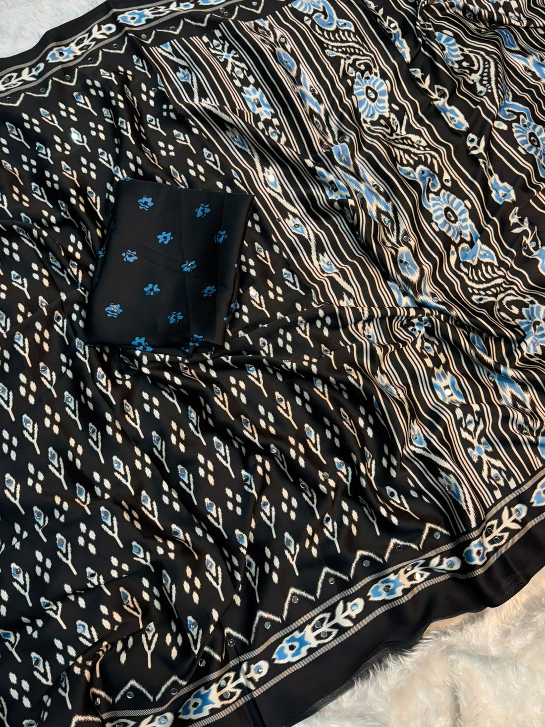 Modal silk mirror work saree ✨