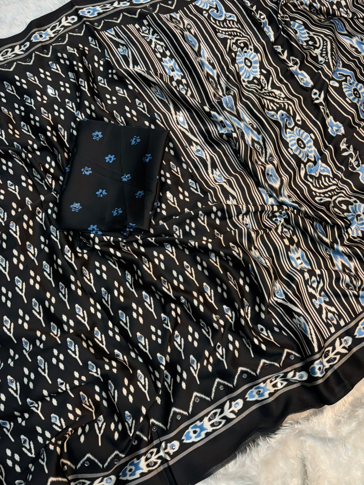 Modal silk mirror work saree ✨