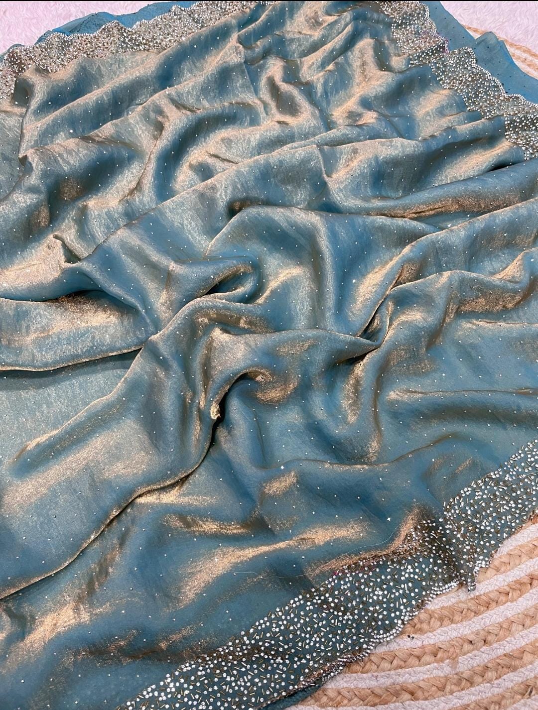 Space silk jarkhana stone work saree ✨