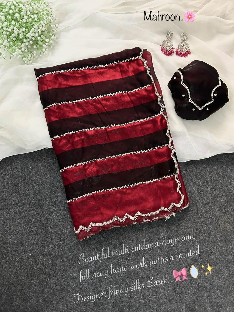 Fendy silk cutdana work saree