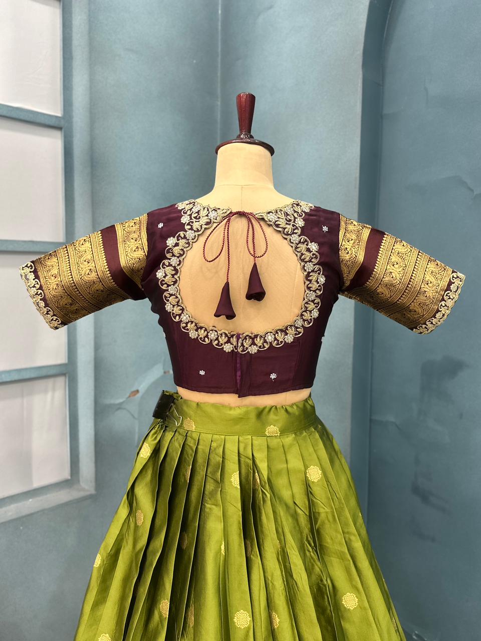 Fully stitched kanjivaram silk lehenga