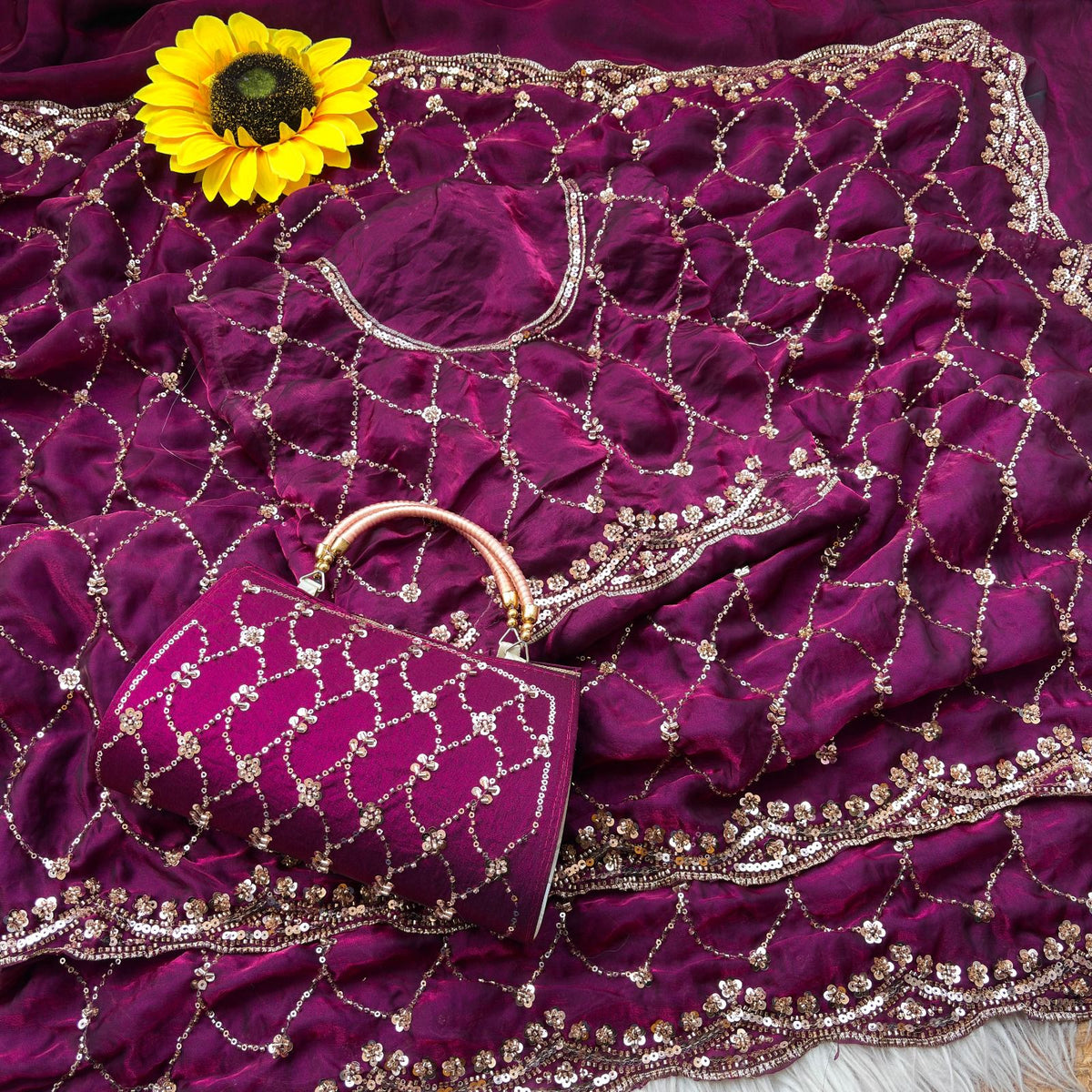 Space silk designer beads work saree ✨