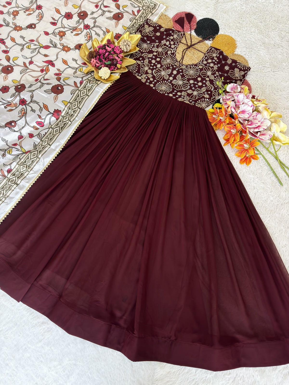 Heavy Maggam Work Gown with dupatta