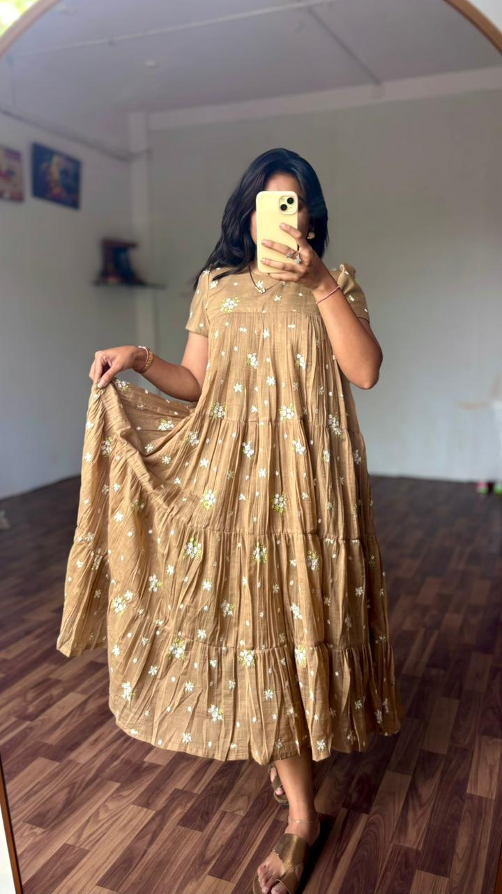 Mull chanderi full flare gown