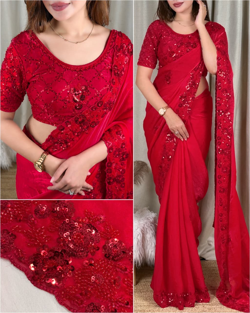 Red space staun ✨ designer saree