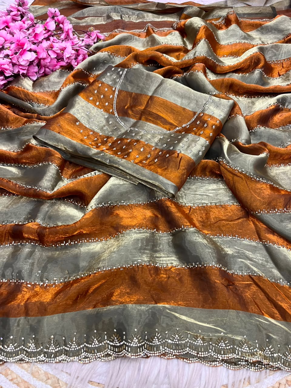 Space silk Jarkhana stone work saree ✨