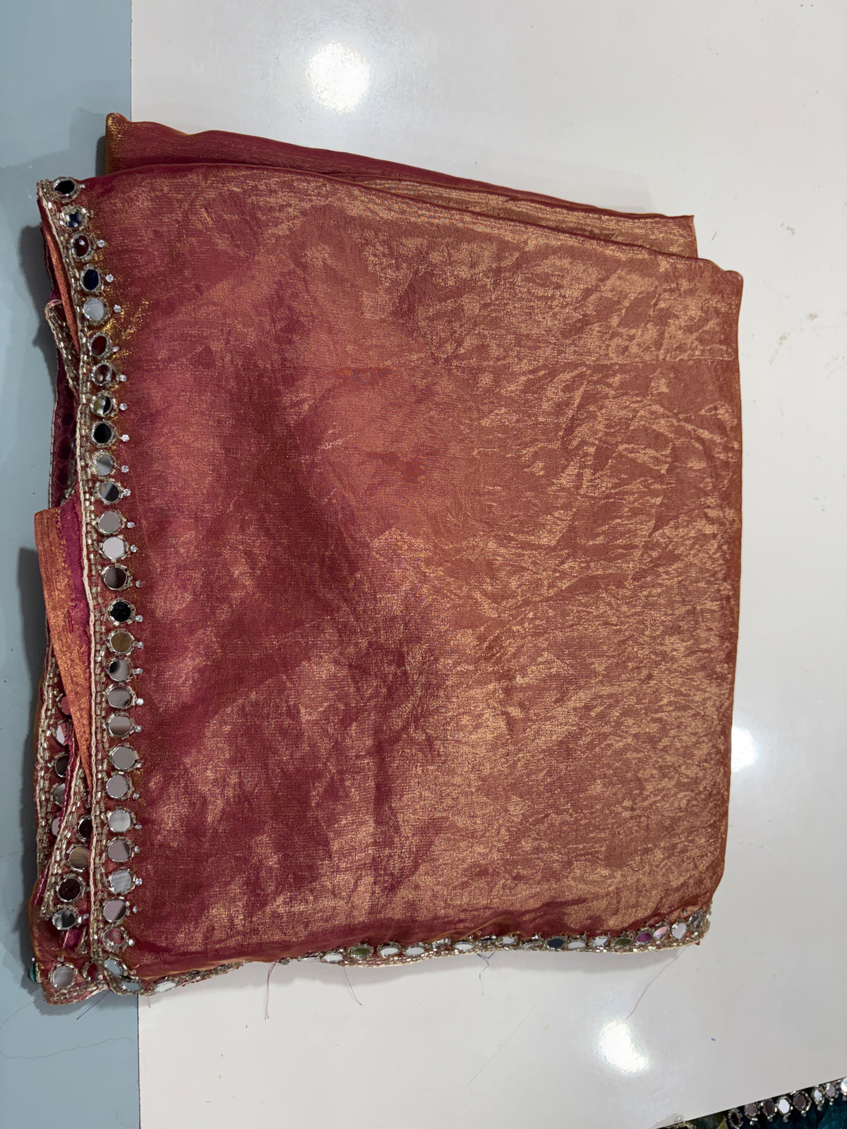 Neela mirror work saree