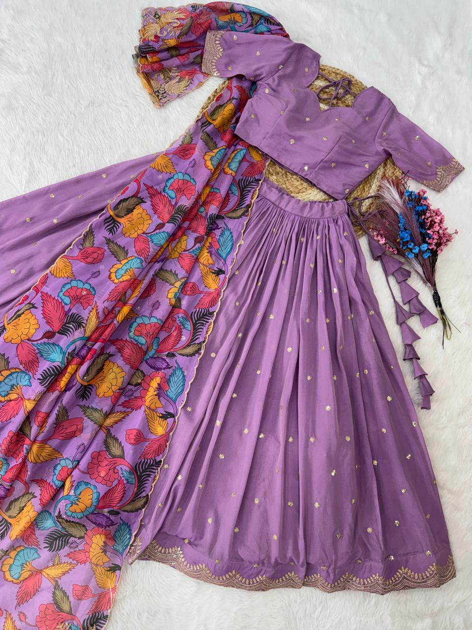 Cosmos silk sequence work lehenga