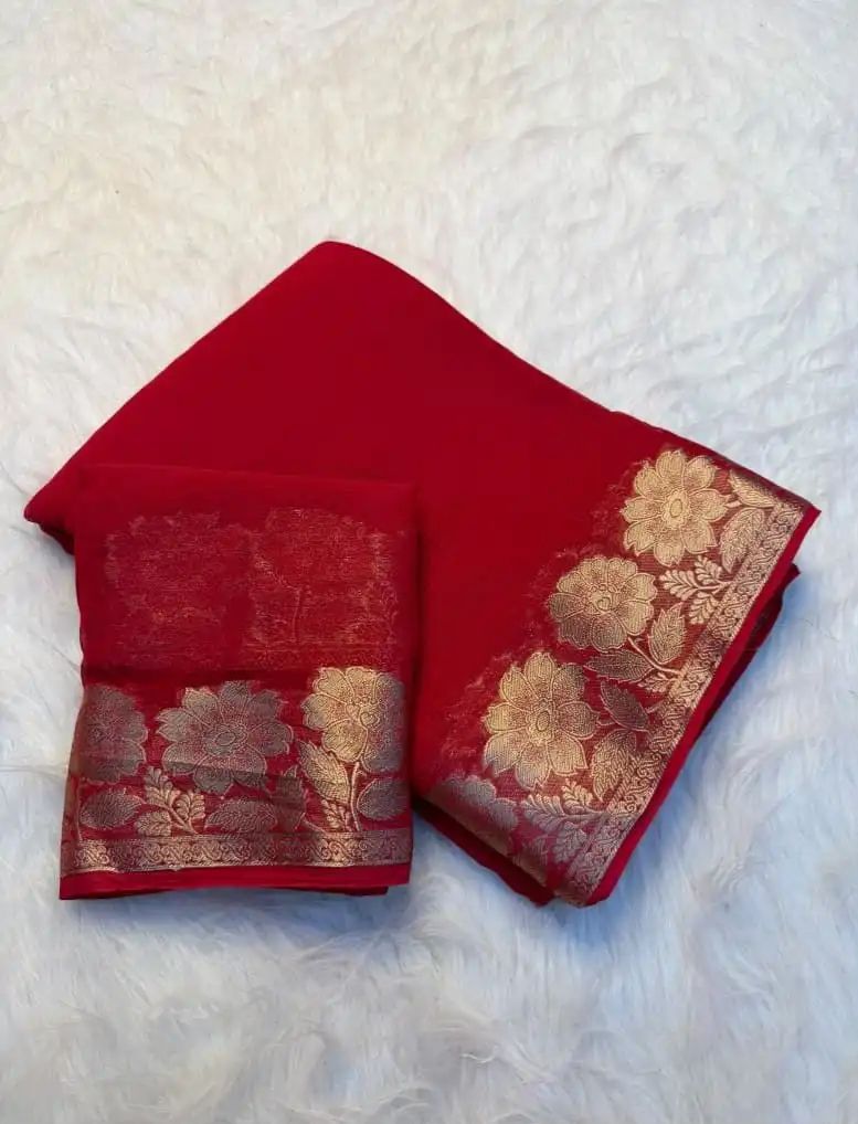 Viscose georgette flower 🌺 border saree ✨