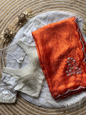 Space silk designer saree with pearl blouse