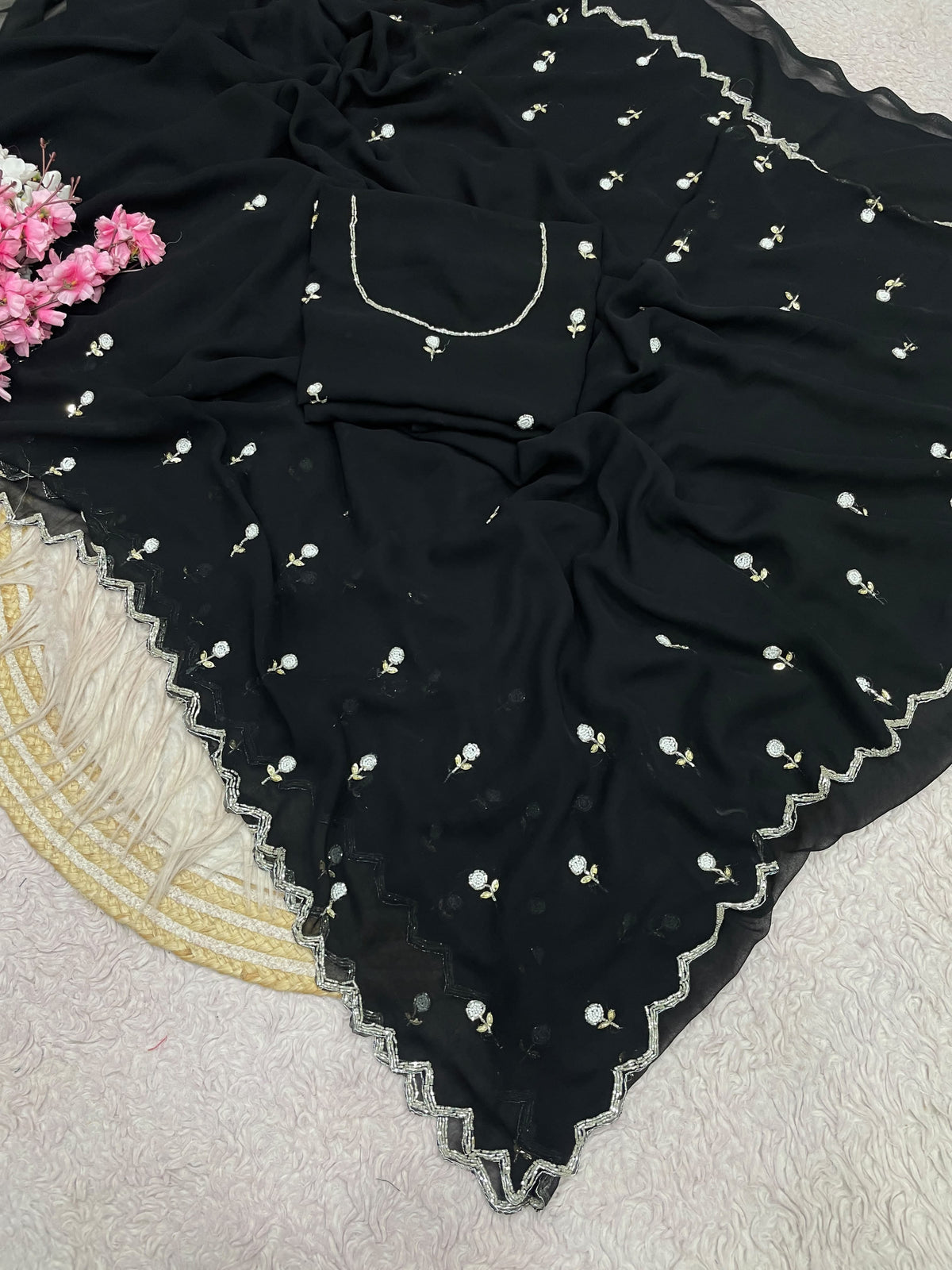 Faux Georgette Beautiful handwork buttis saree