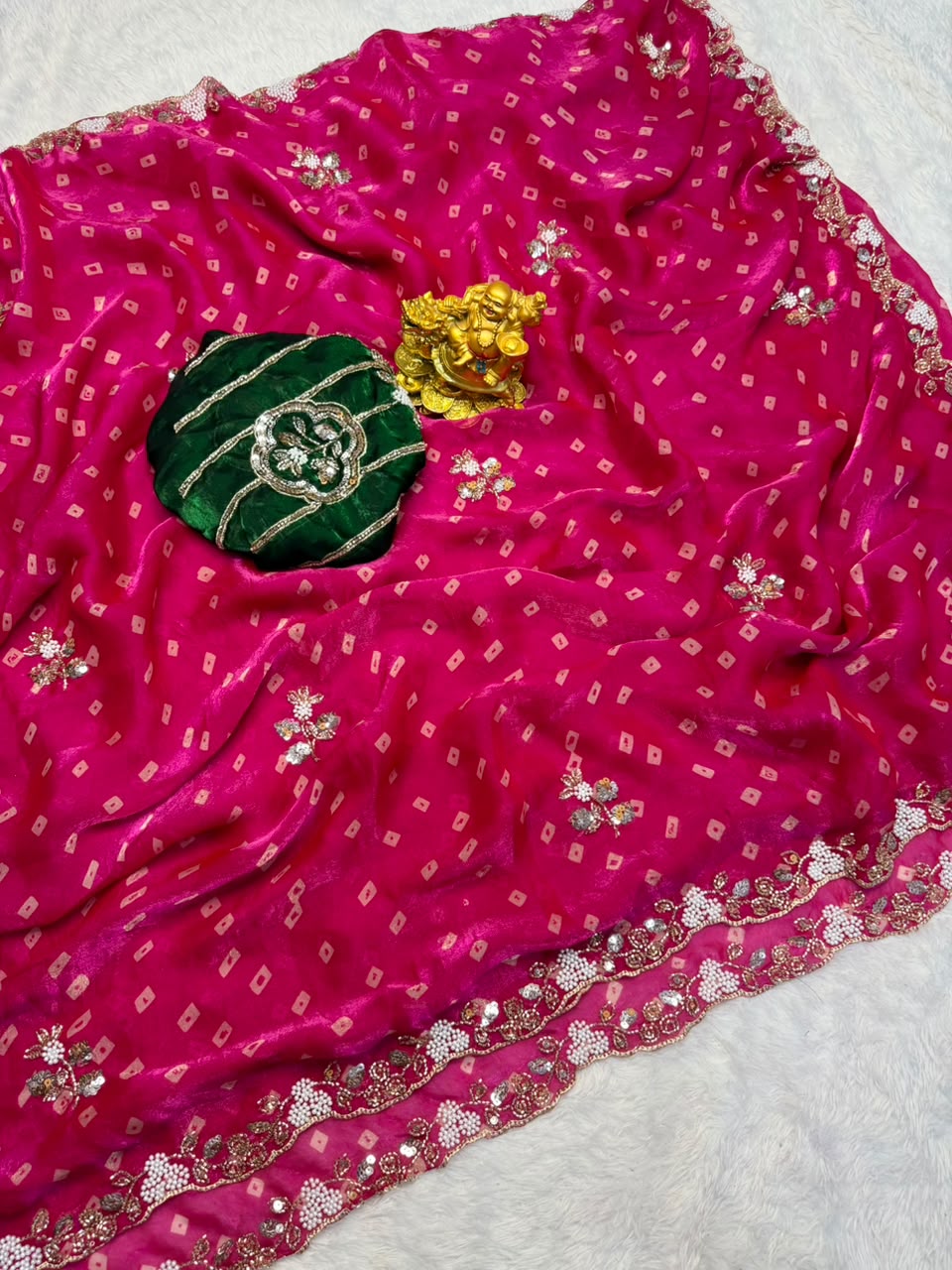 Sakhi Space silk bandhni print saree with Beeds pearl work