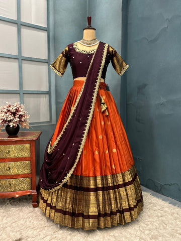 Fully stitched kanjivaram silk lehenga