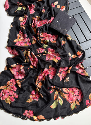 Chinnon silk floral 🌺 print saree