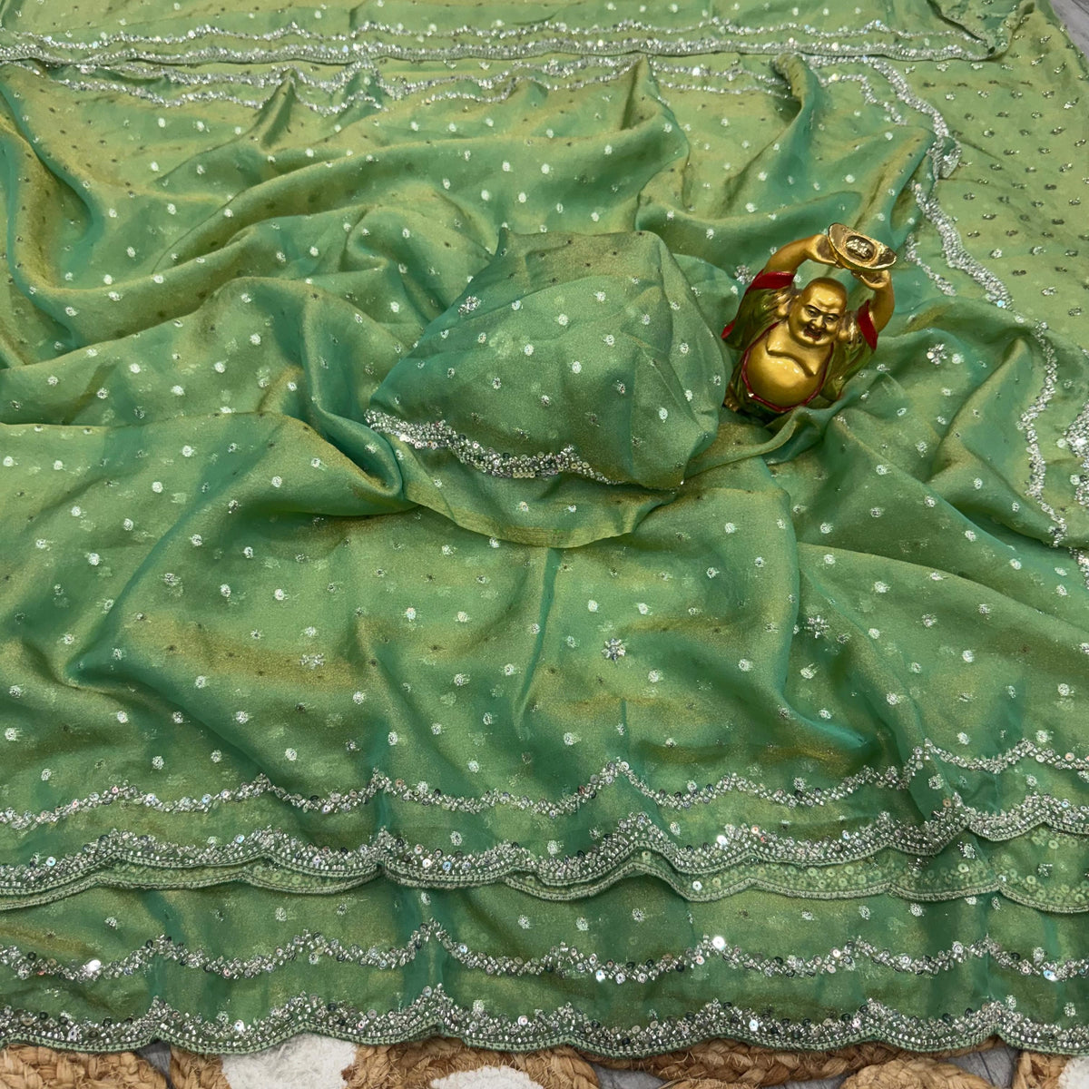 Butti silk party wear beeds work saree ✨