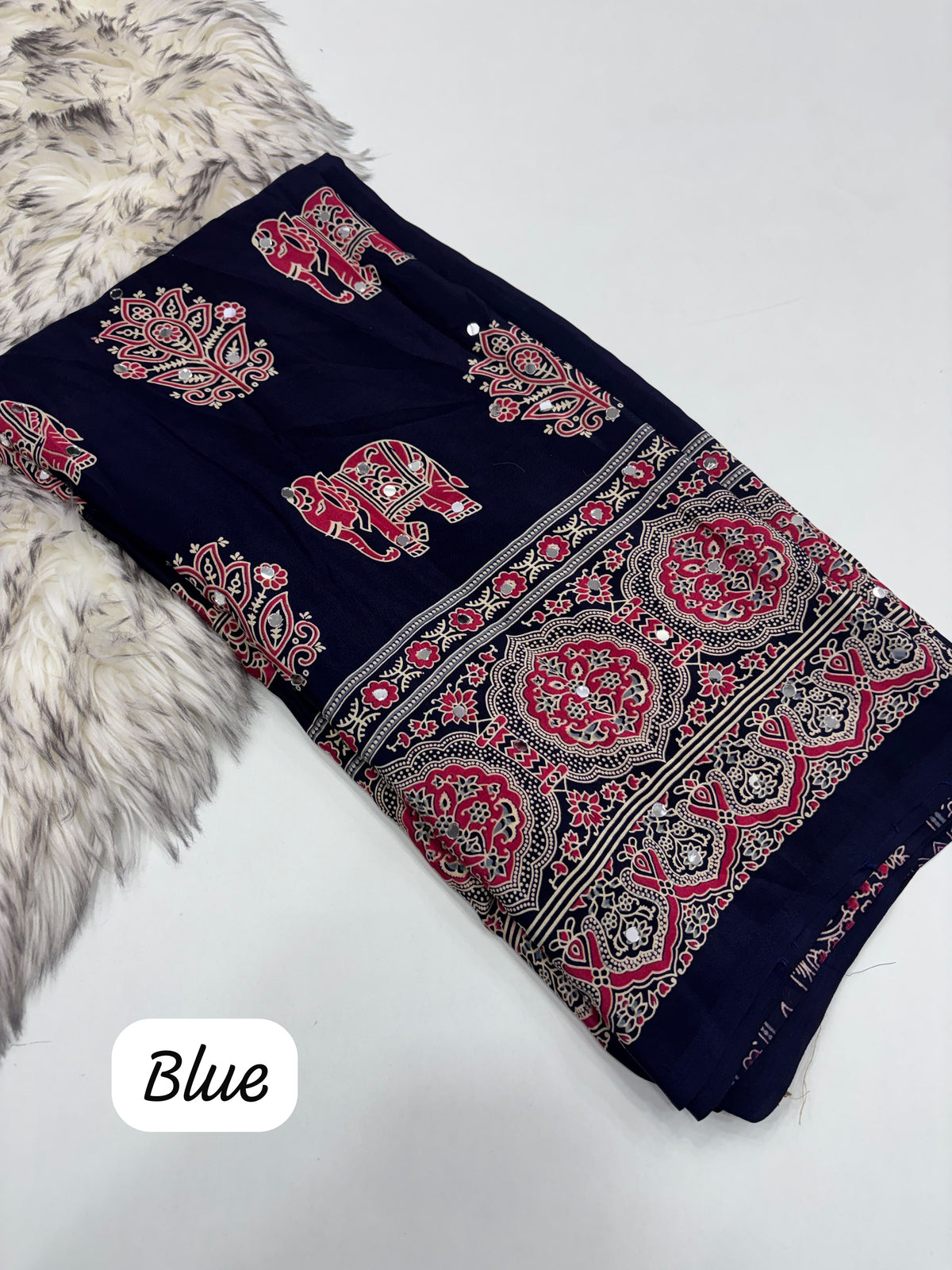 Pure Ajrakh Satin Viscose Silk Saree