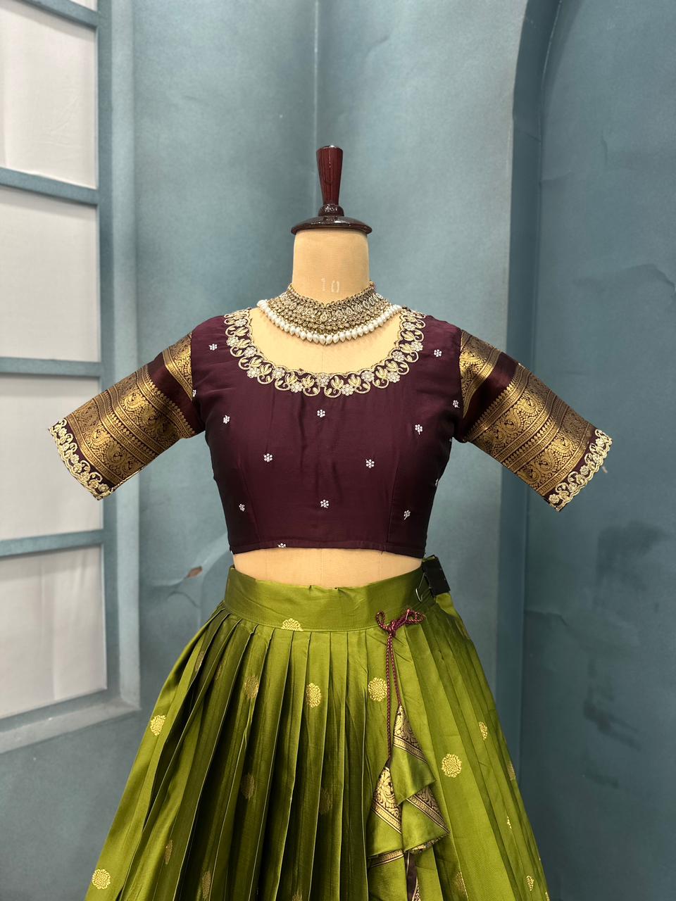 Fully stitched kanjivaram silk lehenga