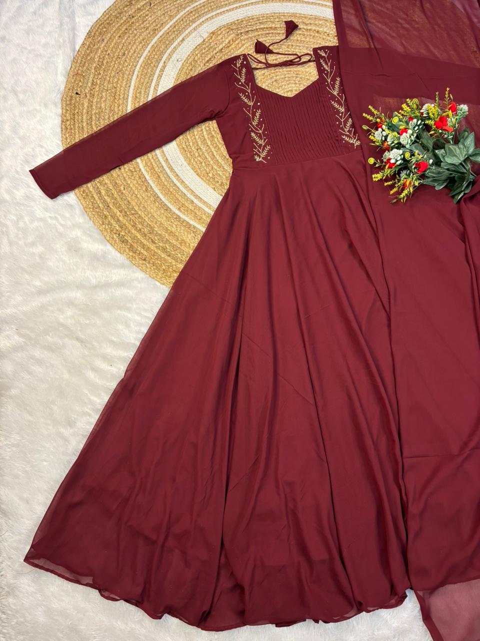 georgette maggam work gown with duppata