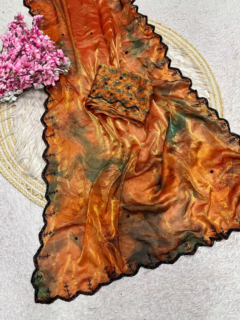 Digital print space satin silk saree✨