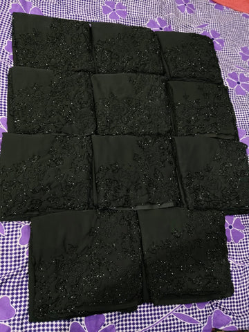 Black georgette flower creeper hand kadhana work saree