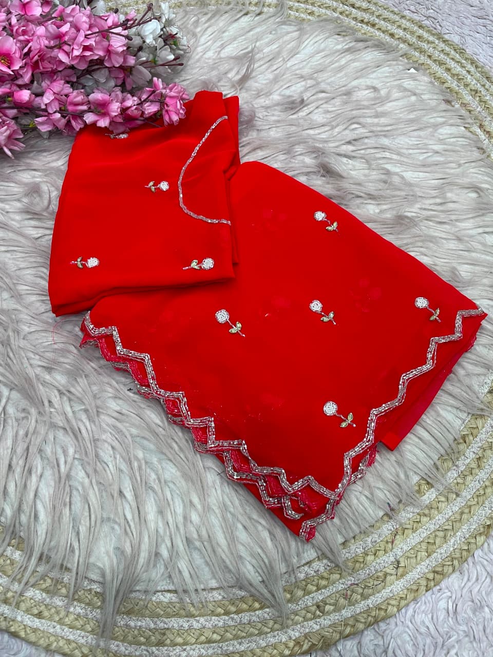 Faux Georgette Beautiful handwork buttis saree