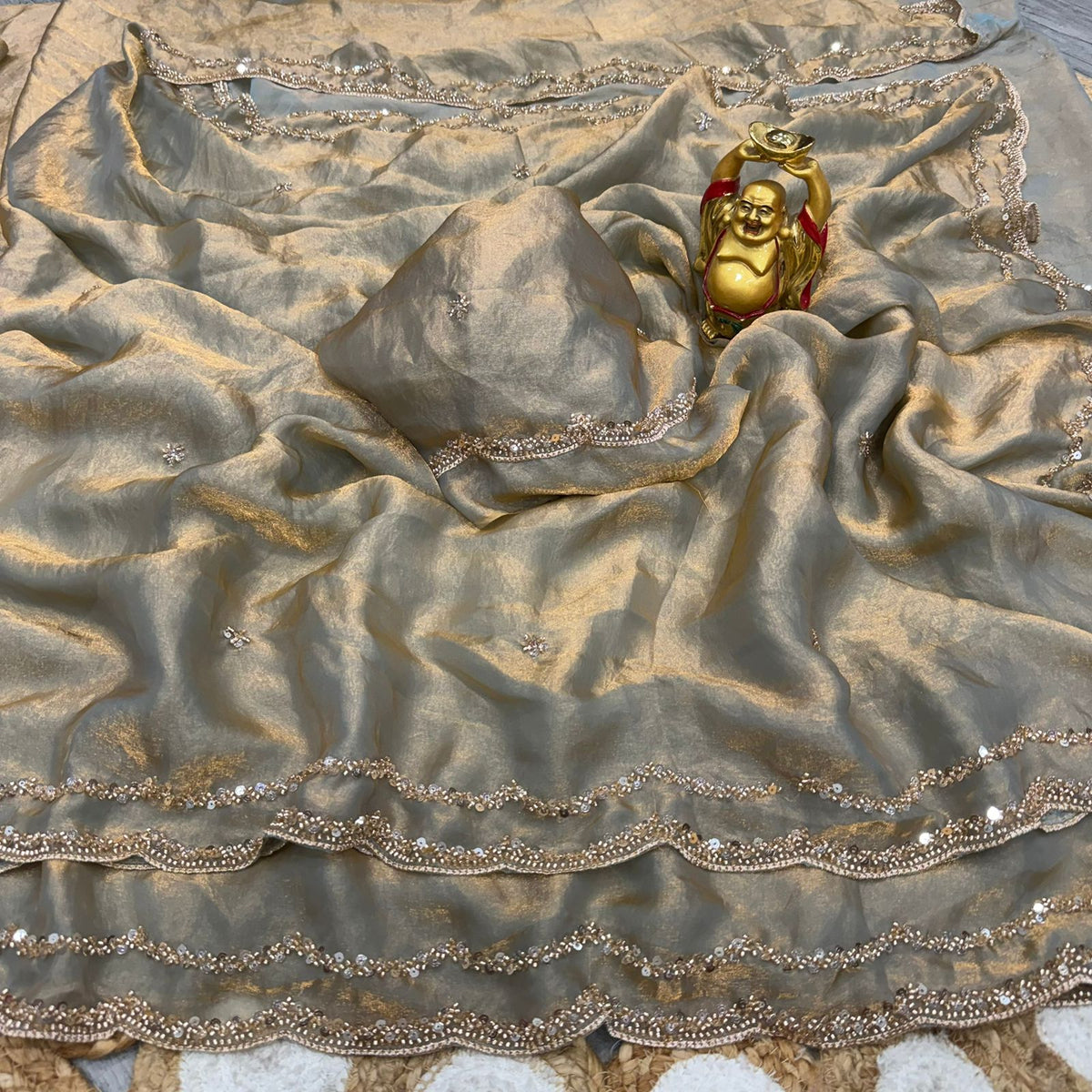 Pure space silk sequence cutdana beeds work saree