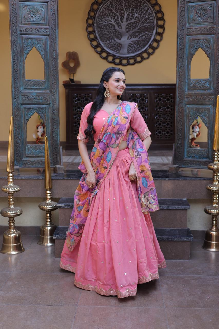 Cosmos silk sequence work lehenga