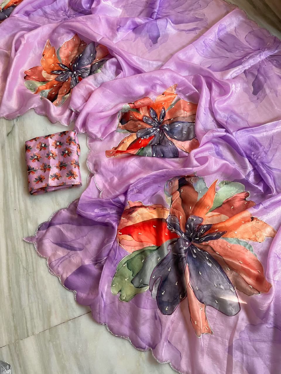 Premium  space satin digital print work saree ✨