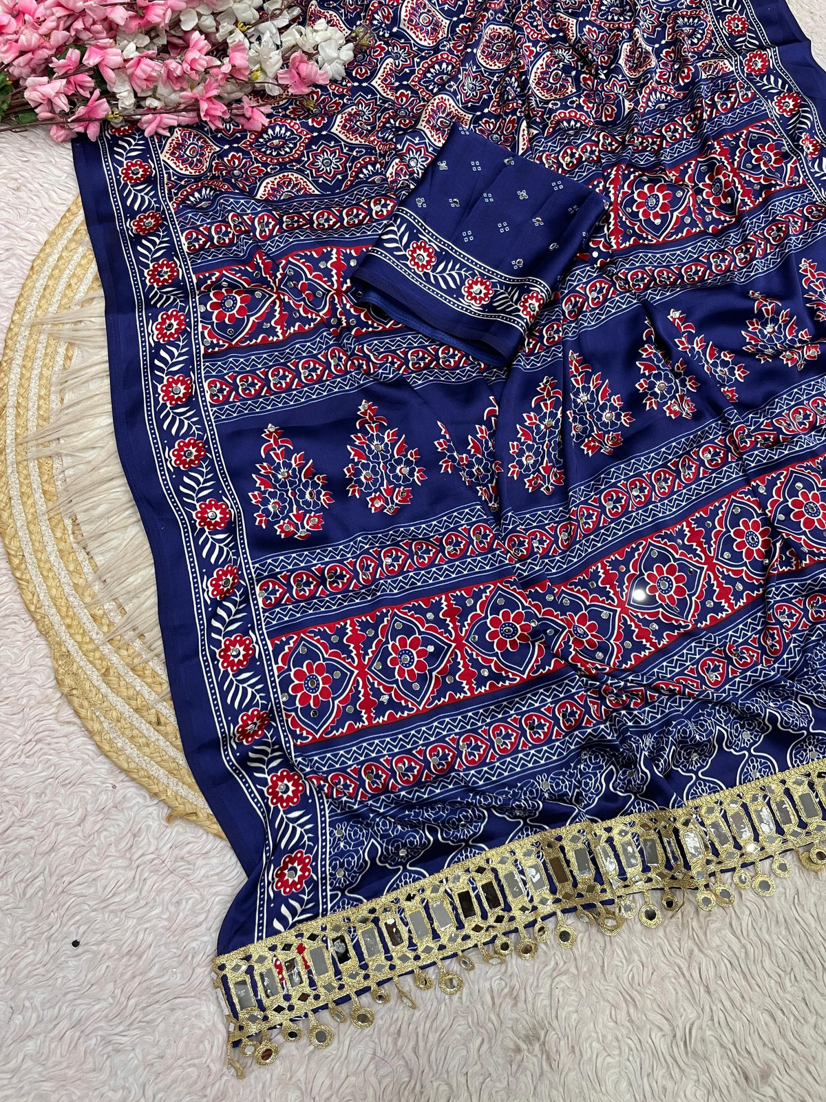Ajrak satin viscose silk saree ✨