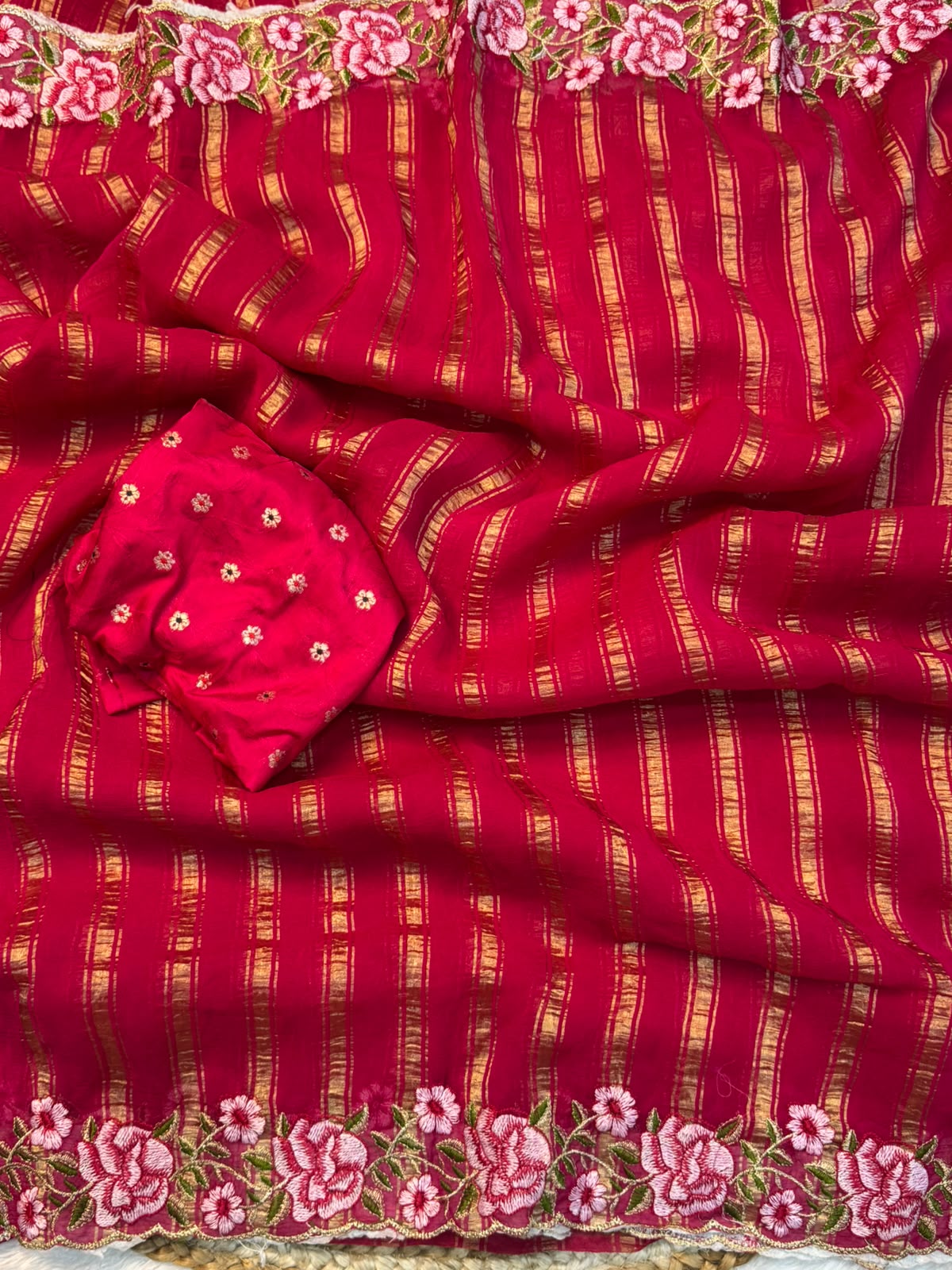 Viscose georgette floral 🌺 work saree ✨