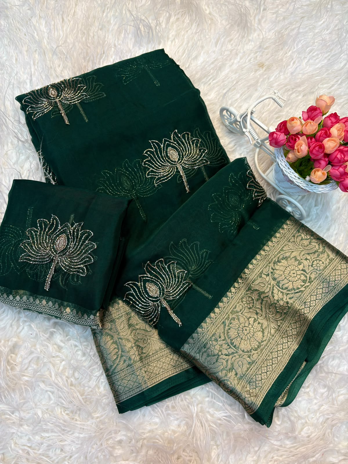 Kanchipuram organza tissue lotus 🪷 work saree ✨