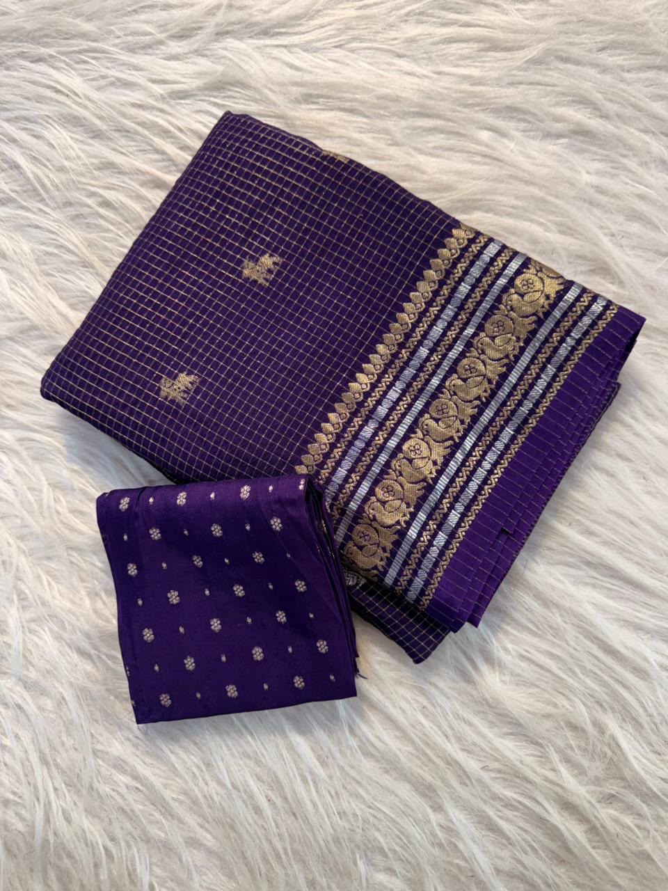 Viscose weaving checks design saree
