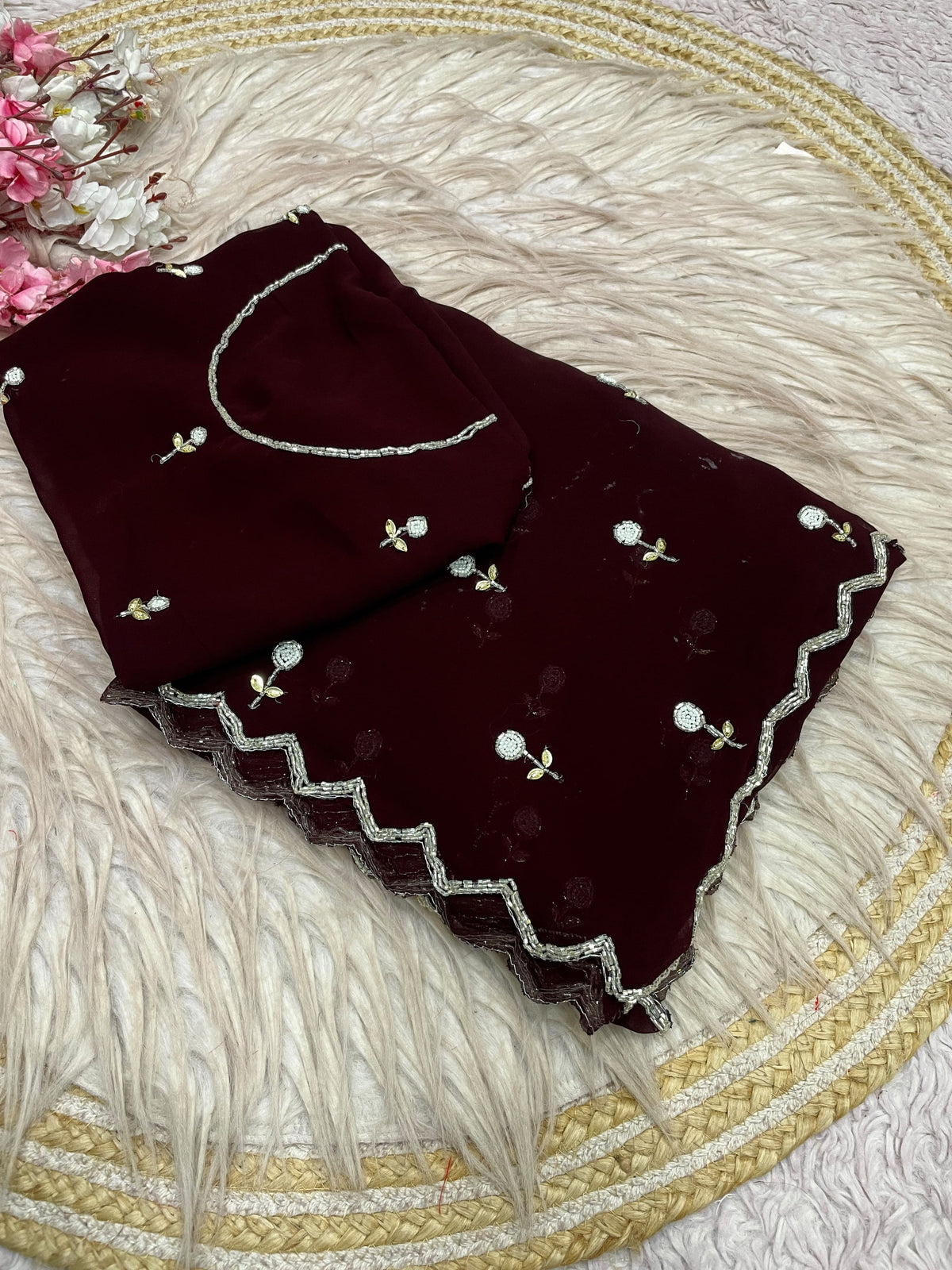Faux Georgette Beautiful handwork buttis saree