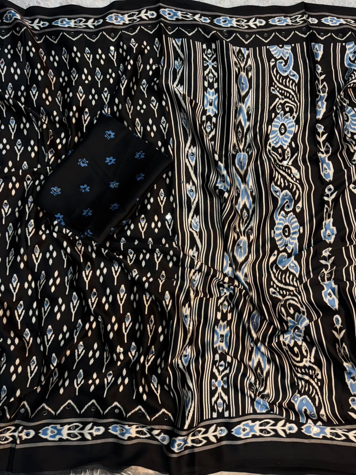 Modal silk mirror work saree ✨