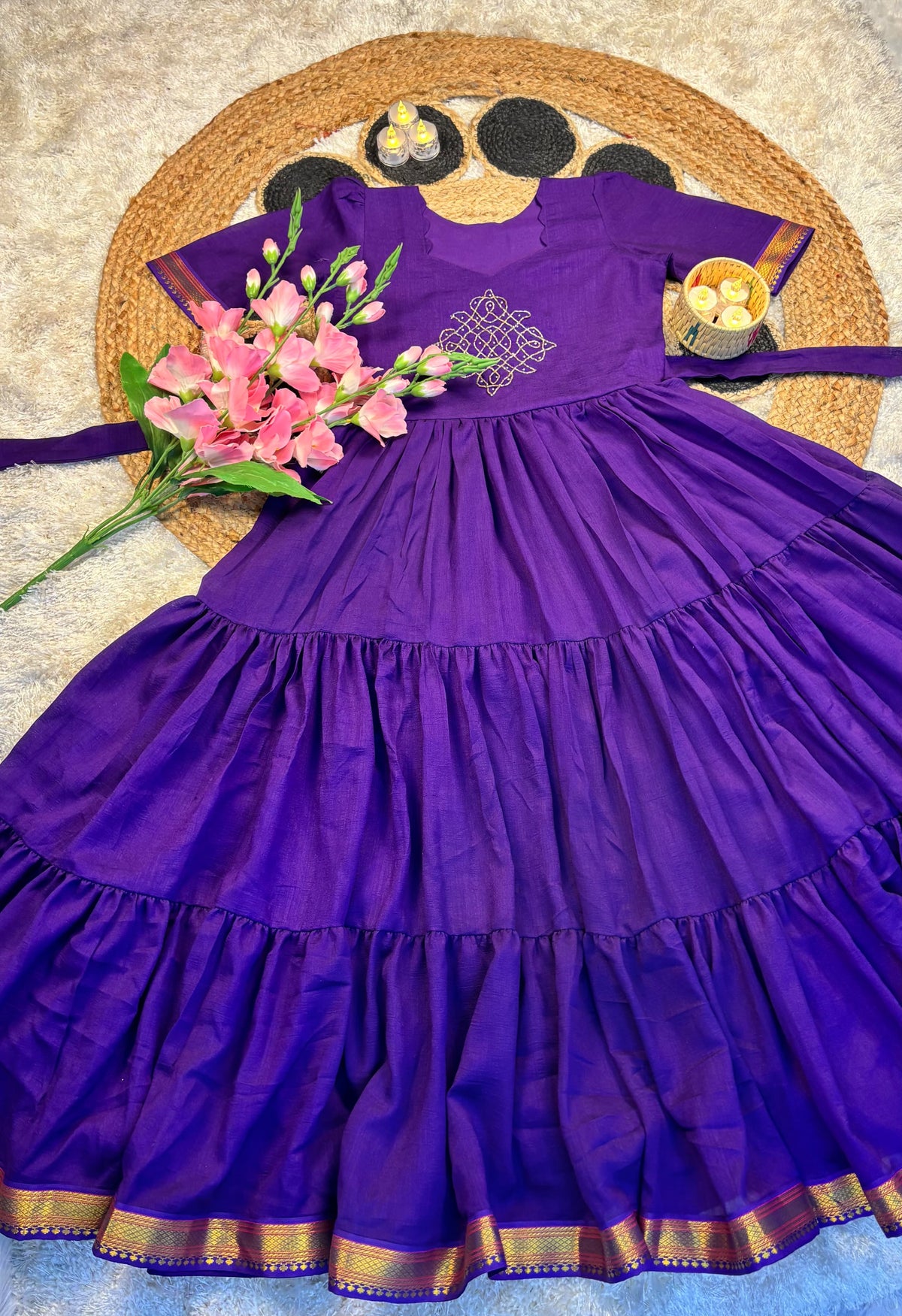 Vichitra silk kolam design Frock ✨