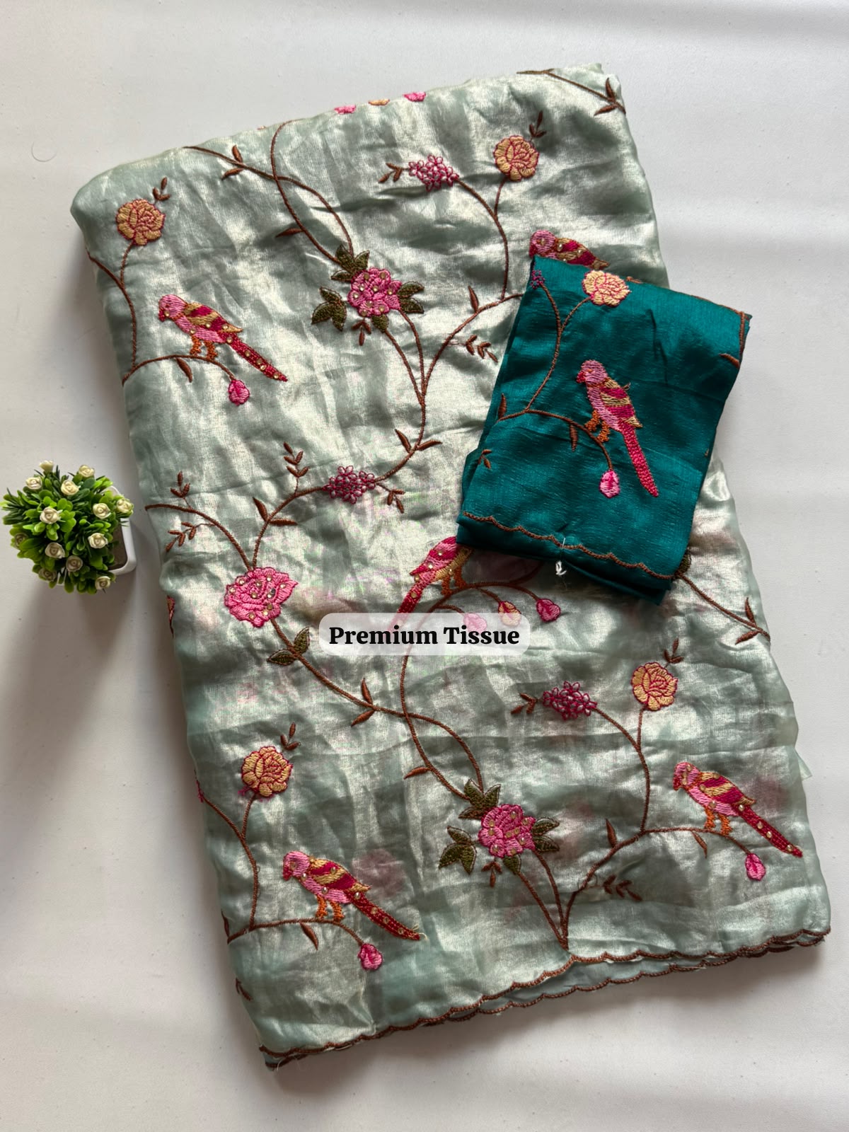 Tissue sartin designer saree ✨