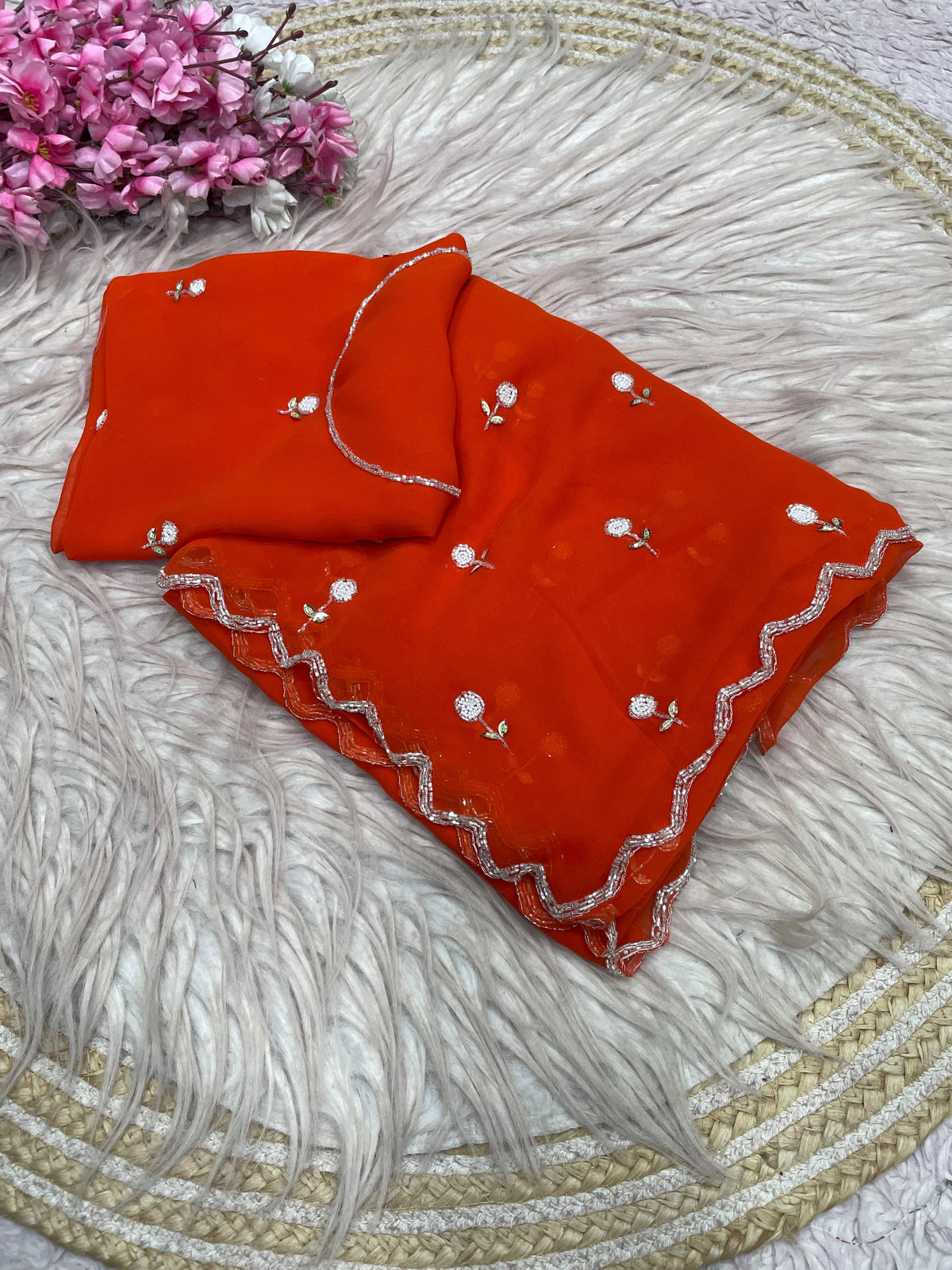 Faux Georgette Beautiful handwork buttis saree