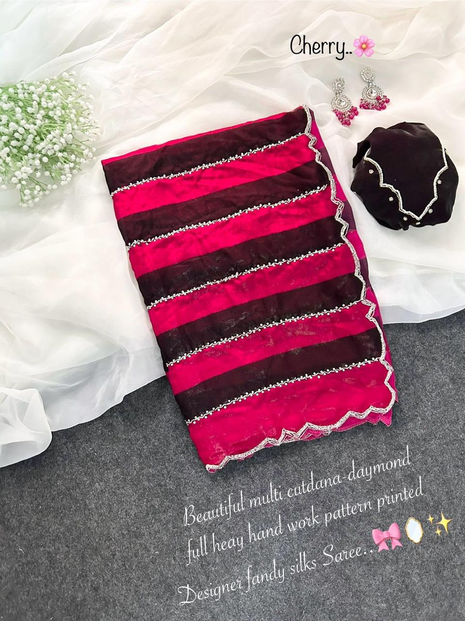 Fendy silk cutdana work saree