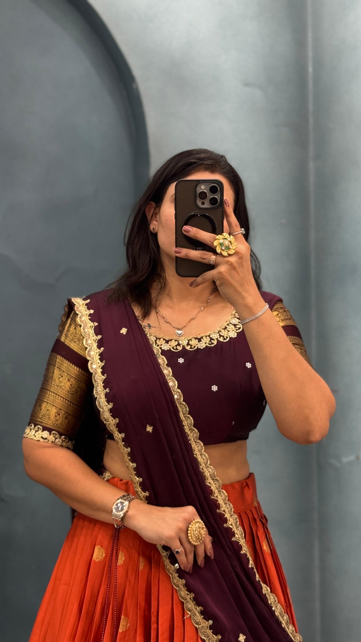 Fully stitched kanjivaram silk lehenga