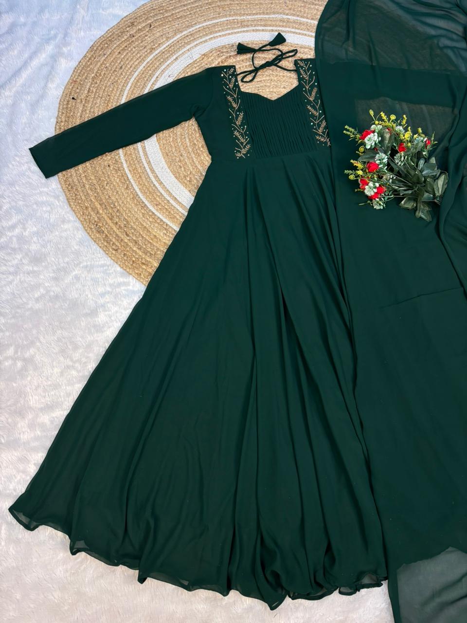 georgette maggam work gown with duppata