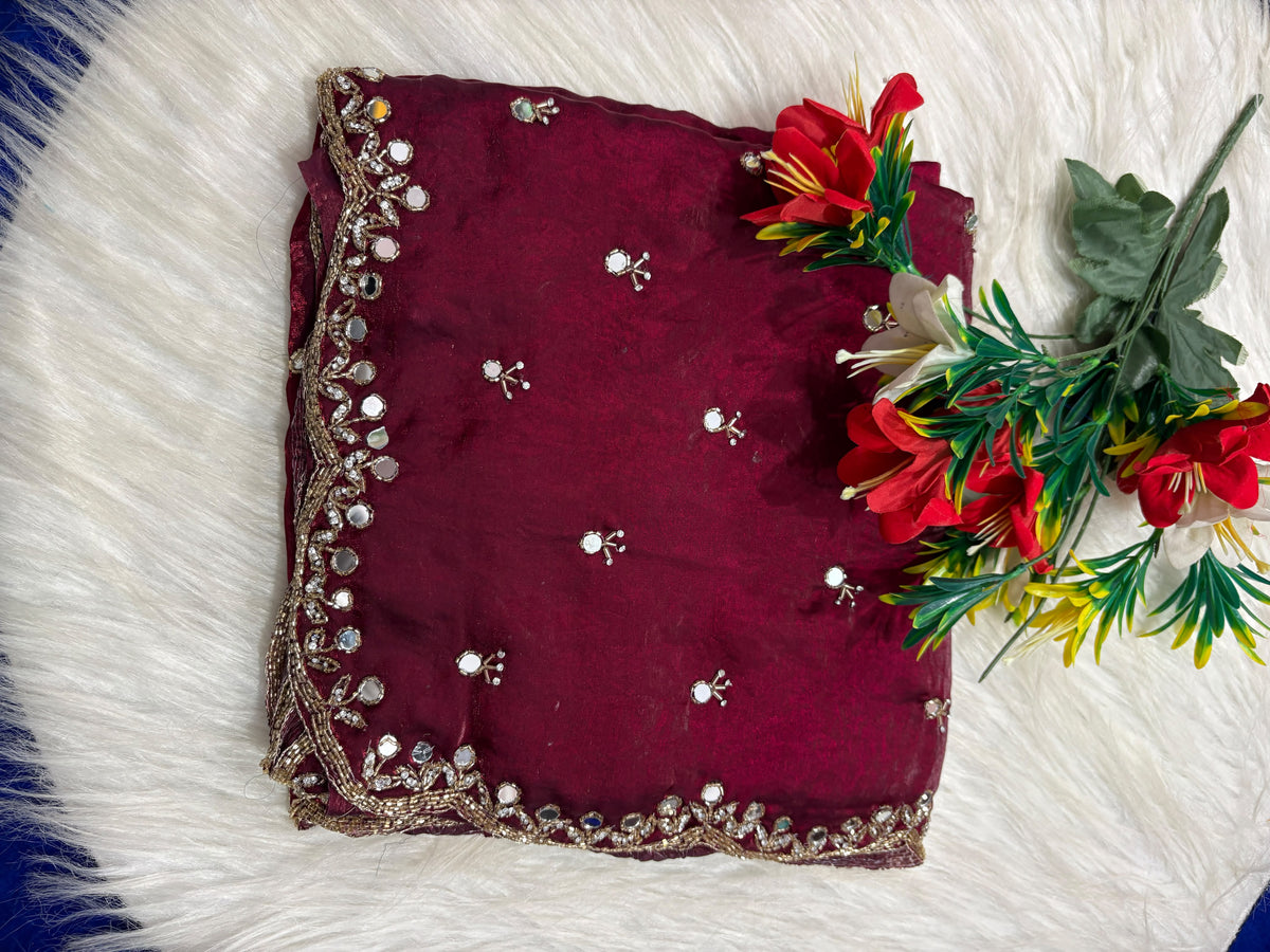 Space silk Mirror work designer saree ✨