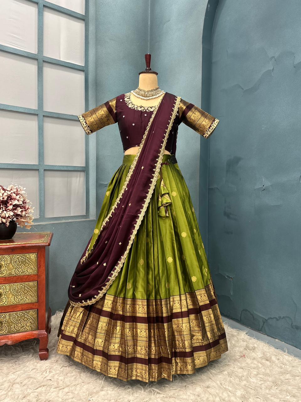 Fully stitched kanjivaram silk lehenga
